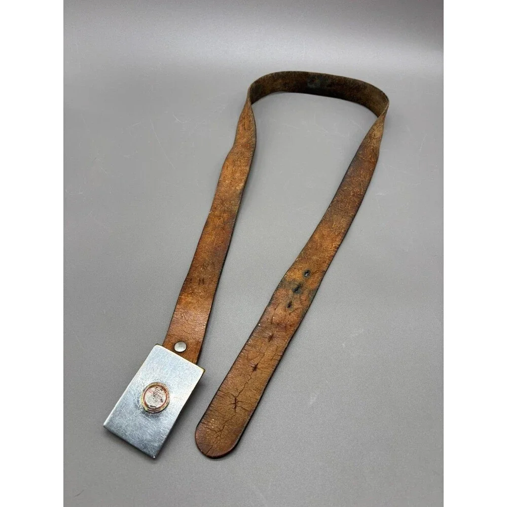 Vintage Detroit Diesel Logo Belt Buckle Leather Belt 1970s 80s Trucker Mechanic
